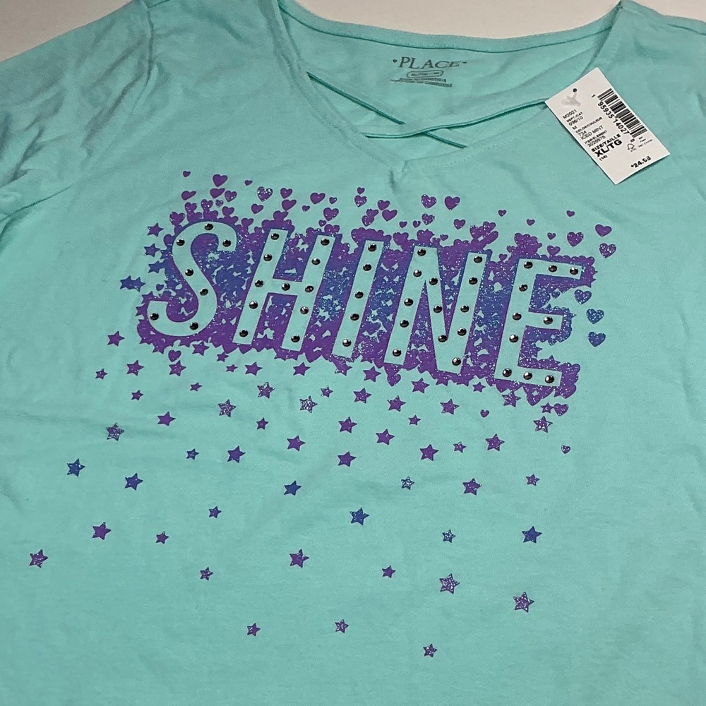 The Children's Place Iced Mint Graphic Tee Kids XL 14 Long Sleeve Shine Glitter - Picture 8 of 15